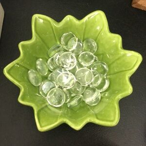 Bee Butterfly Watering Station Green Leaf-Shaped Ceramic Bowl w/ Glass Stones 🐝🦋